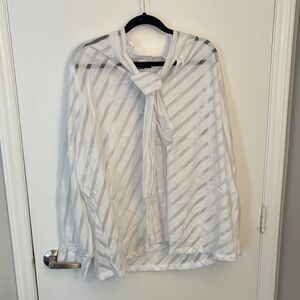 Ashley Stewart Sheer White Striped Blouse